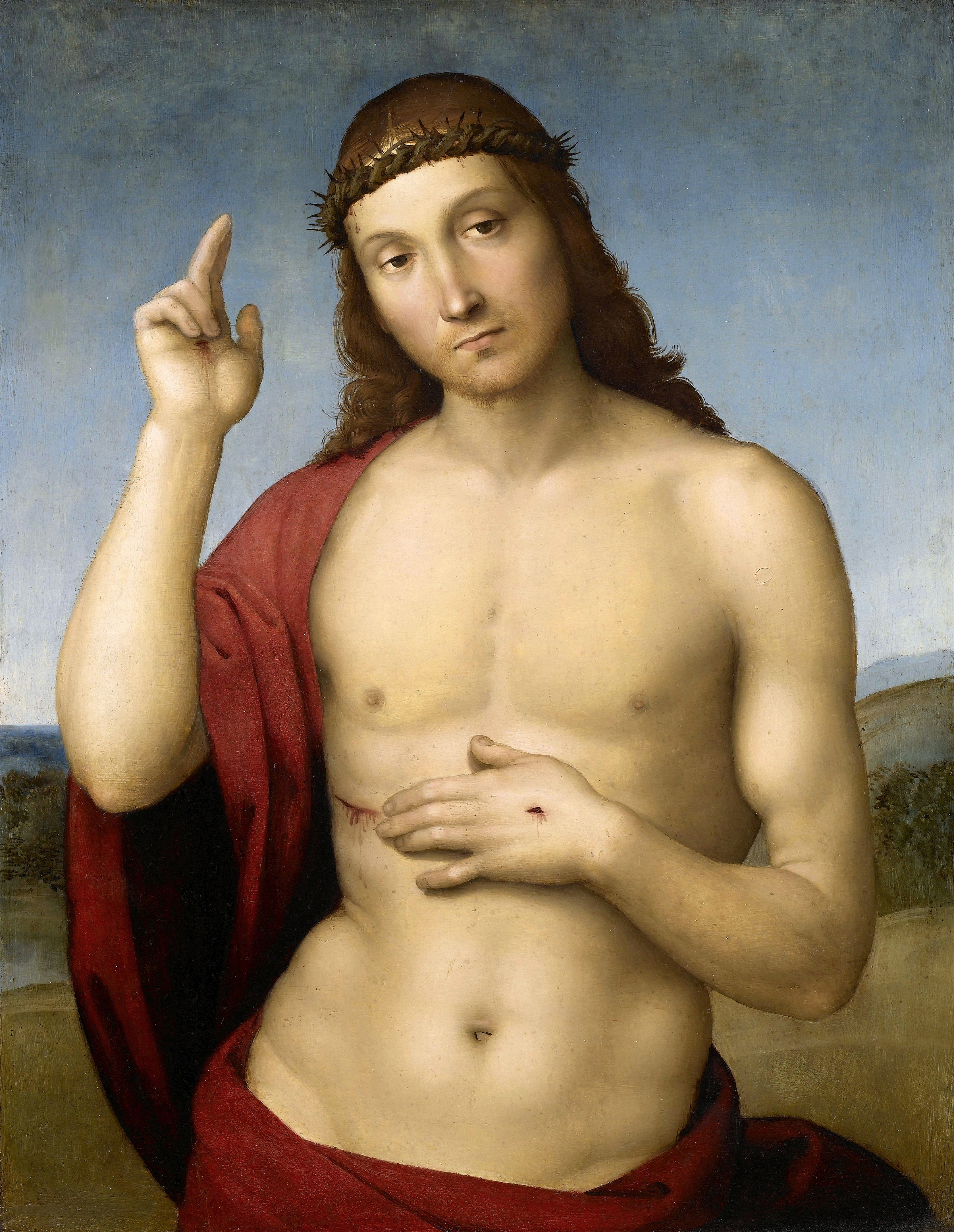 Annotated details from Christ Blessing by Raphael